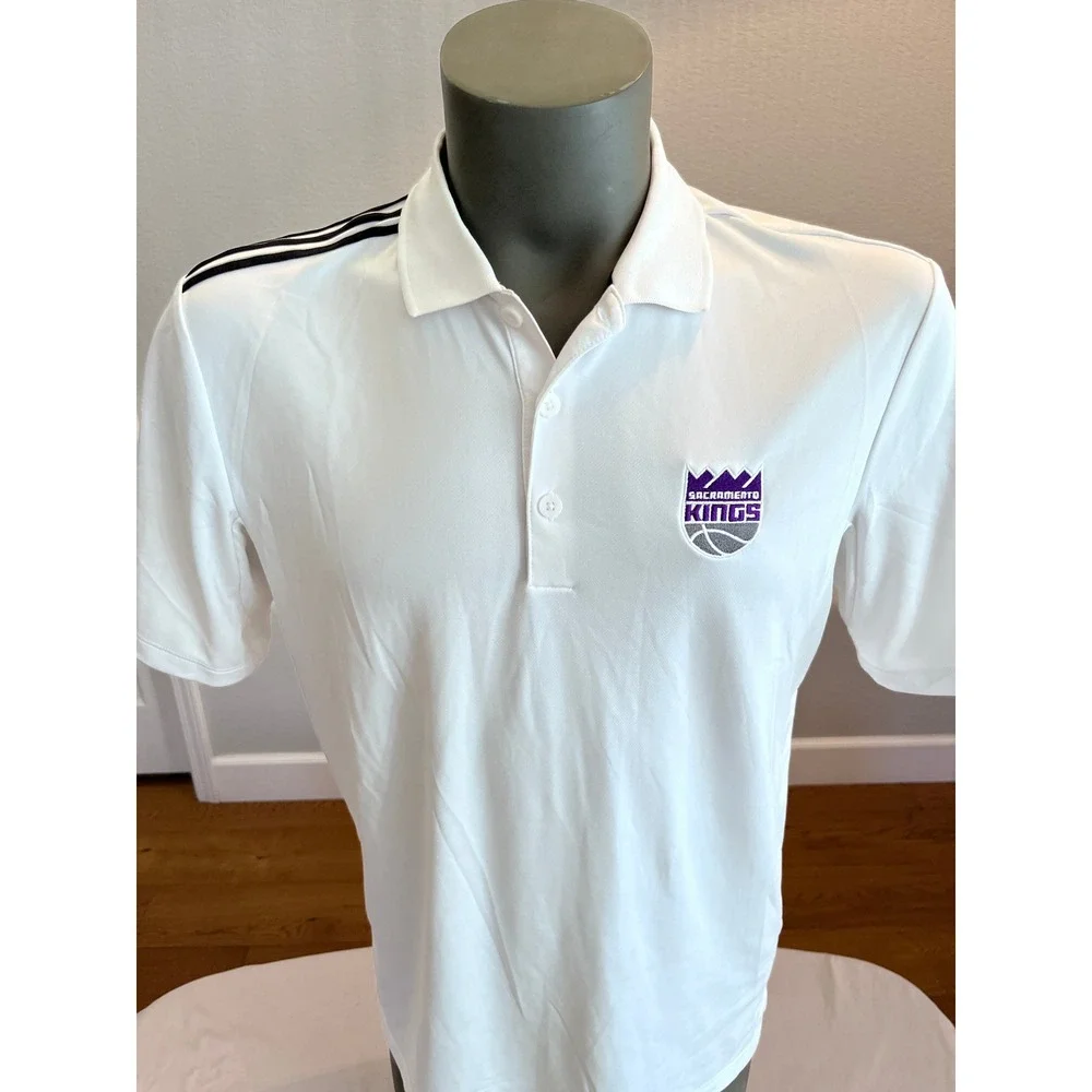 Sacramento Kings NBA Polo Shirt Mens M White Adidas Climacool Embroidered